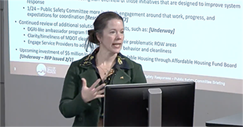 Deputy City Manager Kate Berens provides an update to the Public Safety Committee.