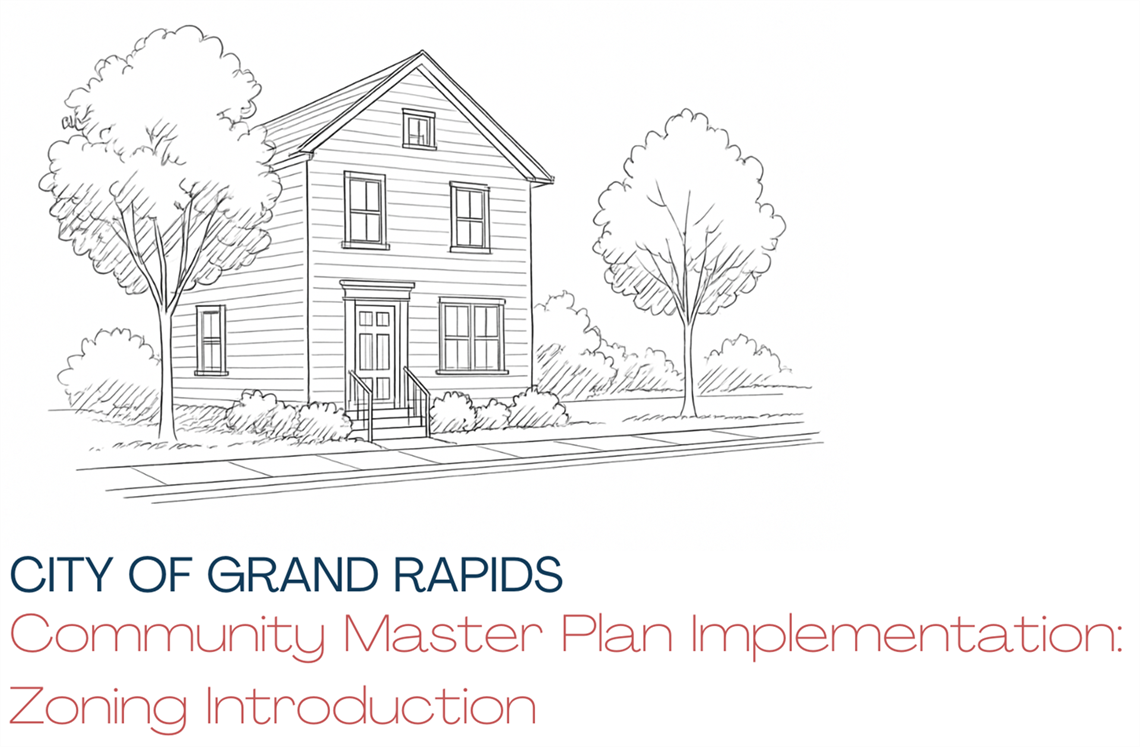 illustration of a house and tree with the title of Community Master Plan Implementation Zoning Introduction
