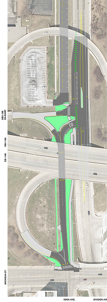 Entire site map rendering of the new Ionia/Division interchange project