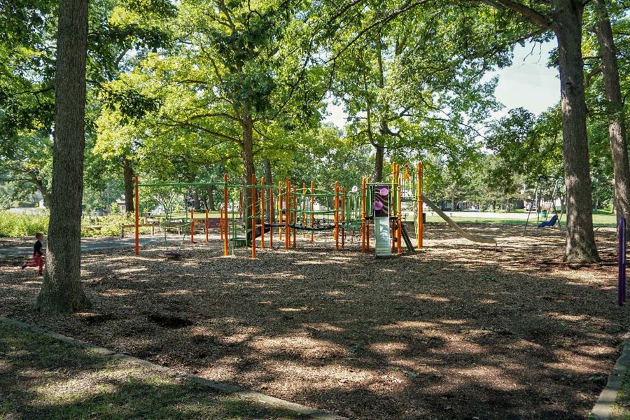 Playground area surrounded by trees