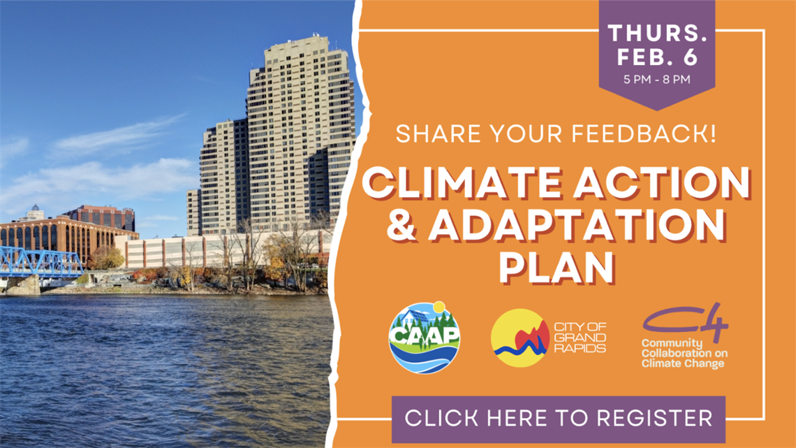 Invitation graphic for the Climate Action & Adaptation Plan feedback session on Thursday February 6