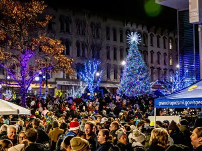 Crowd Shot At Rosa Parks With Tree Lit