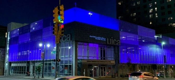 Gallery Parking Garage lit up
