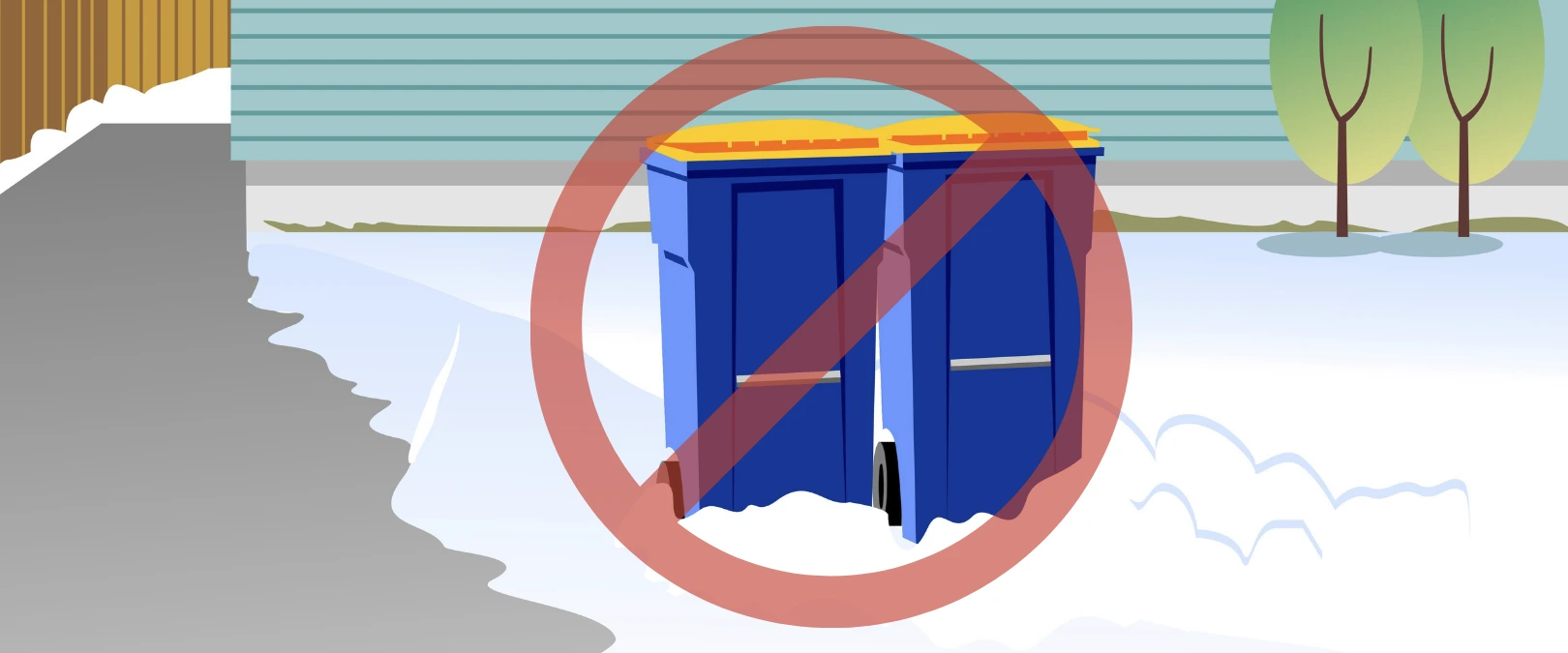 winter guide graphic of refuse bins on snow exed out